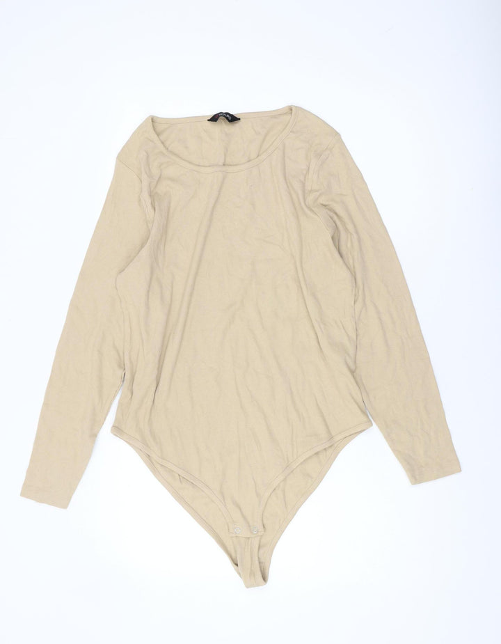 Yours Clothing Women's Beige Long Sleeve Bodysuit UK 22