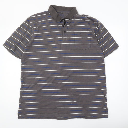 Boston Crew Men's Grey Striped Polo Shirt XL