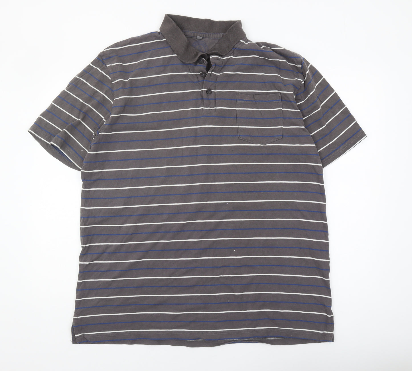 Boston Crew Men's Grey Striped Polo Shirt XL