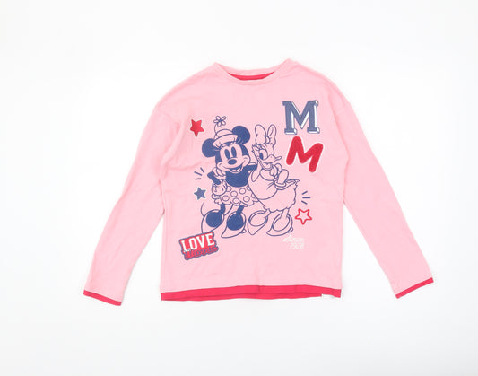 Front view of Disney girls’ pink minnie mouse t-shirt 9-10 years long sleeve