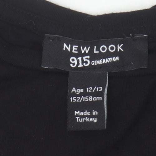 New Look Girls Black Graphic Jersey T-Shirt 12-13 Years