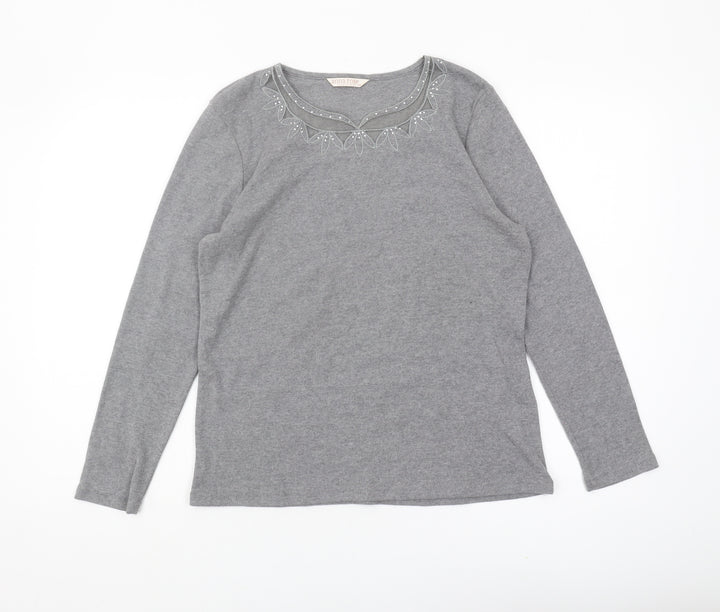 Anna Rose Women's Grey Long Sleeve Casual T-Shirt M