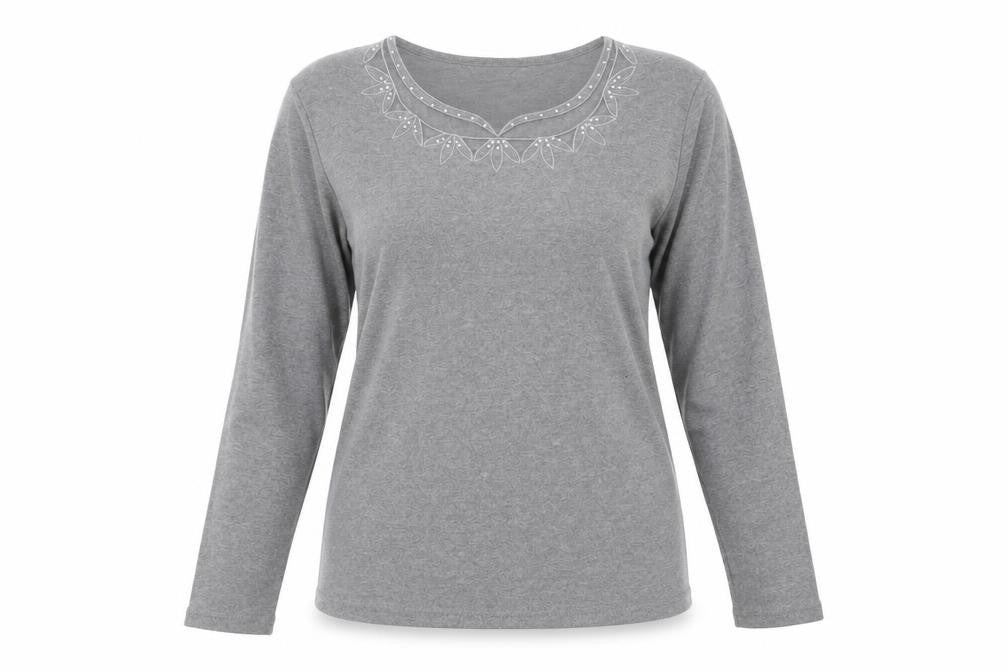 Front view of Anna Rose Women's Grey Long Sleeve Casual T-Shirt M