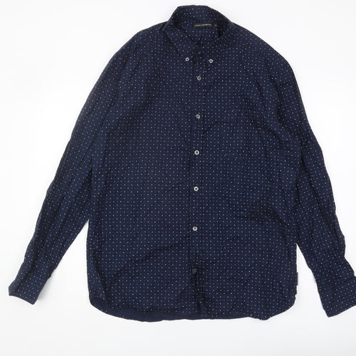 French Connection Men's Blue XL Polka Dot Button-Up Shirt