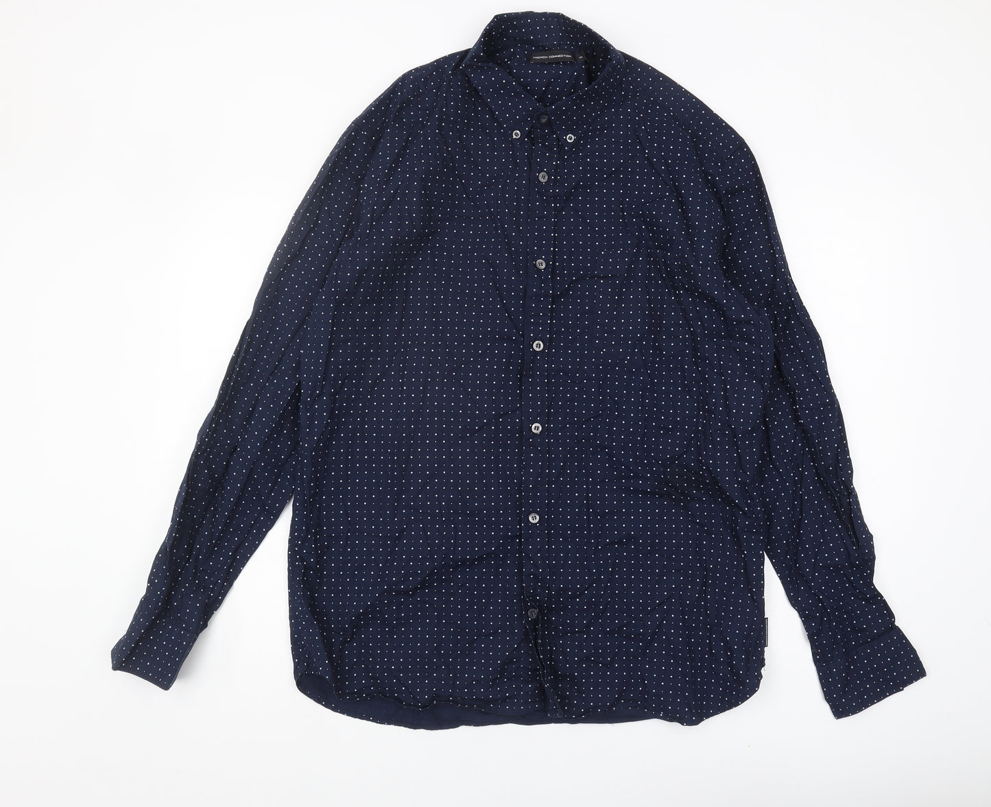 French Connection Men's Blue XL Polka Dot Button-Up Shirt
