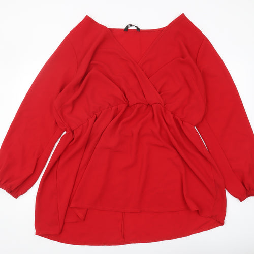 Yours Women's Red V-Neck Wrap Top Plus