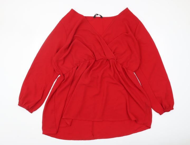 Yours Women's Red V-Neck Wrap Top Plus