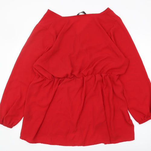Yours Women's Red V-Neck Wrap Top Plus
