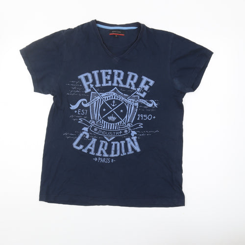 Pierre Cardin Men's Blue Graphic T-Shirt - Medium