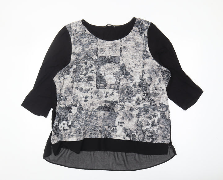 Bm Casual Women's Black Floral 3/4 Sleeve Blouse Size 24