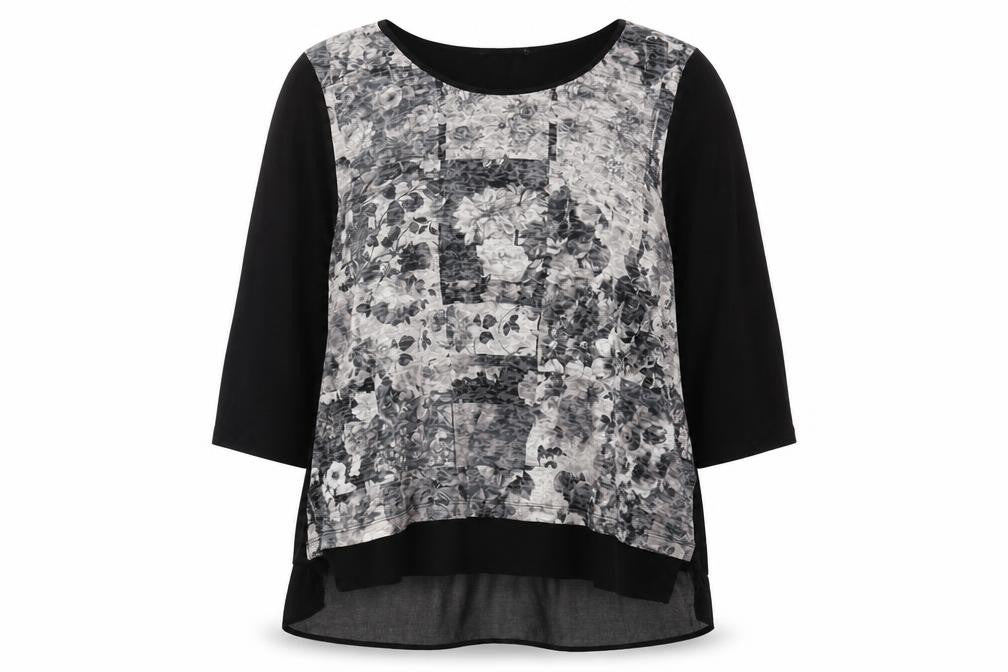 Bm Casual Women's Black Floral 3/4 Sleeve Blouse Size 24