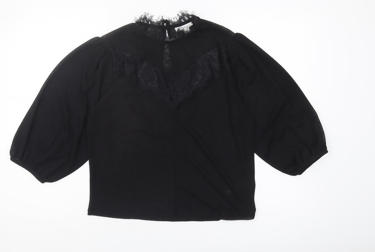 Topshop Women's Black Lace Accent Blouse Size 12