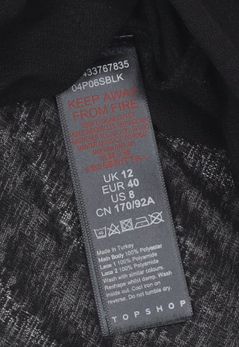 Topshop Women's Black Lace Accent Blouse Size 12