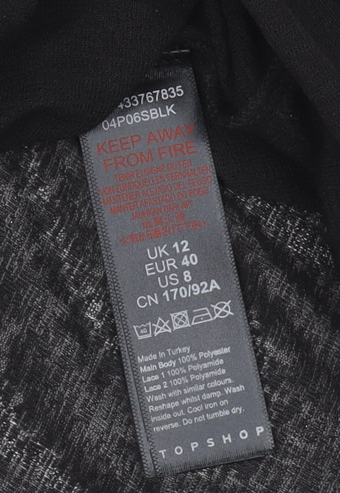 Topshop Women's Black Lace Accent Blouse Size 12