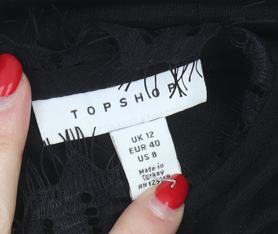 Topshop Women's Black Lace Accent Blouse Size 12