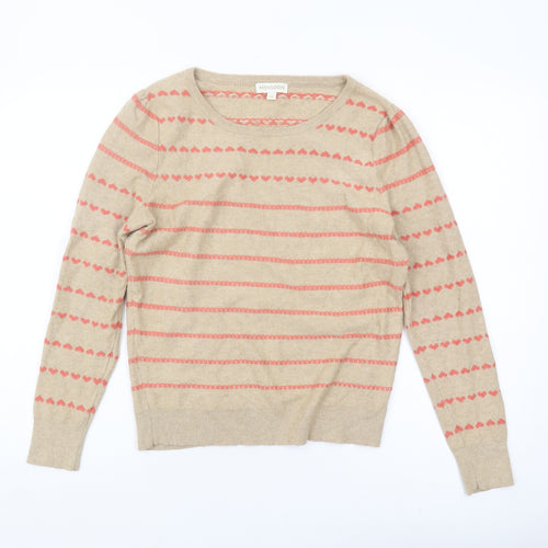 Monsoon Women Beige Striped Pullover Jumper M