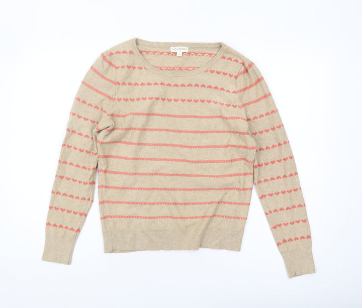 Monsoon Women Beige Striped Pullover Jumper M