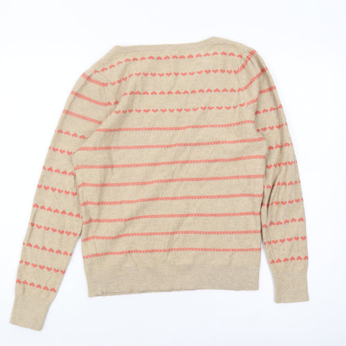 Monsoon Women Beige Striped Pullover Jumper M