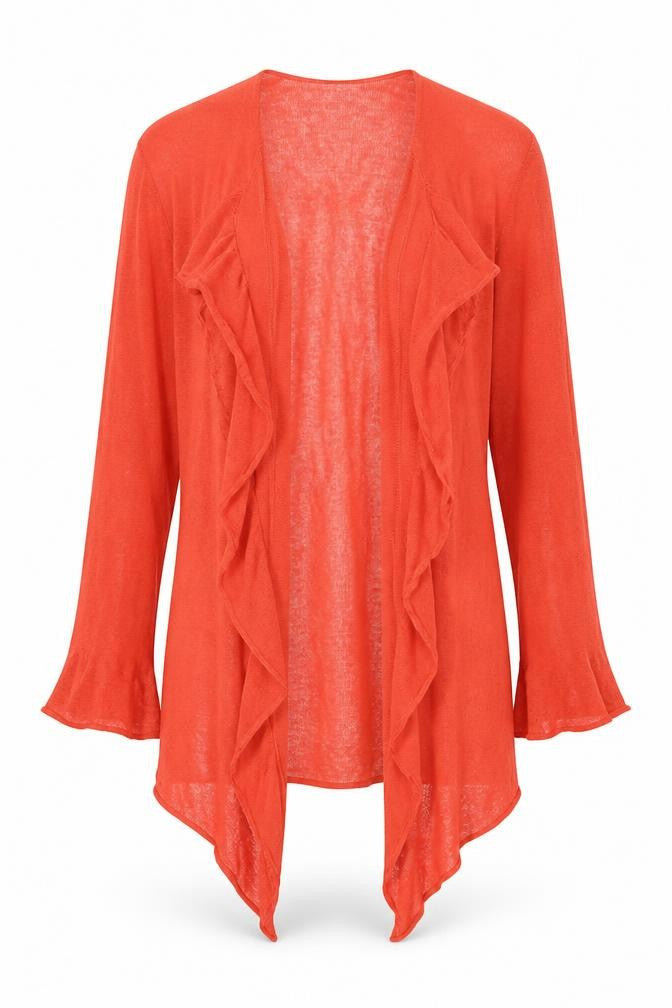 Front view of Ghost Women's Orange Open-Knit Cardigan, size 12