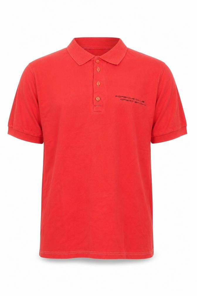 Front view of Bruce Elliott Men's Red Polo Shirt, size L