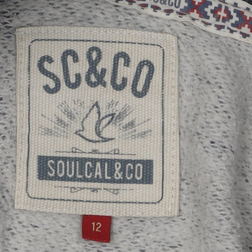 SoulCal & Co Grey Unisex Hoodie, Size 12, Zip Closure