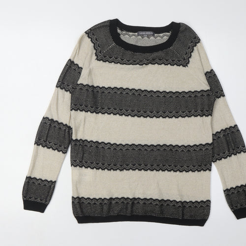 Laura Ashley Women's Beige Black Striped Pullover Jumper Size 14