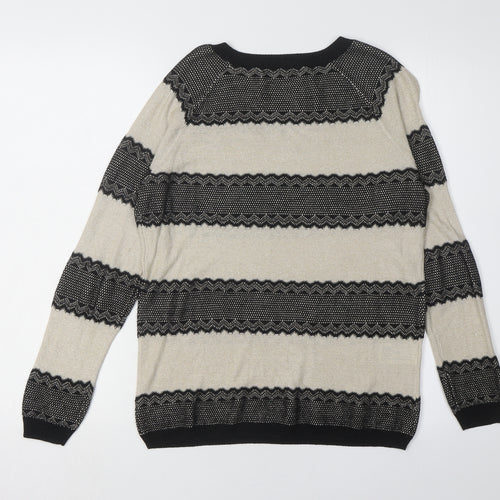 Laura Ashley Women's Beige Black Striped Pullover Jumper Size 14