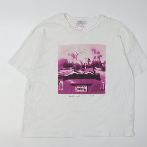Stradivarius Women's White Barbie Graphic T-Shirt Size 6