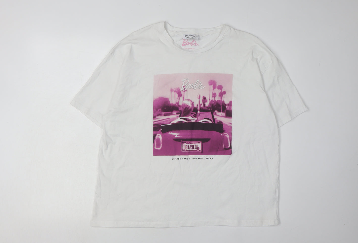 Stradivarius Women's White Barbie Graphic T-Shirt Size 6