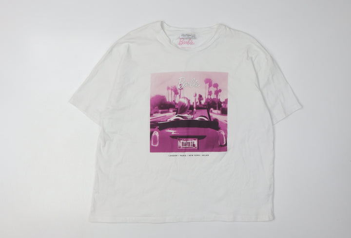 Stradivarius Women's White Barbie Graphic T-Shirt Size 6