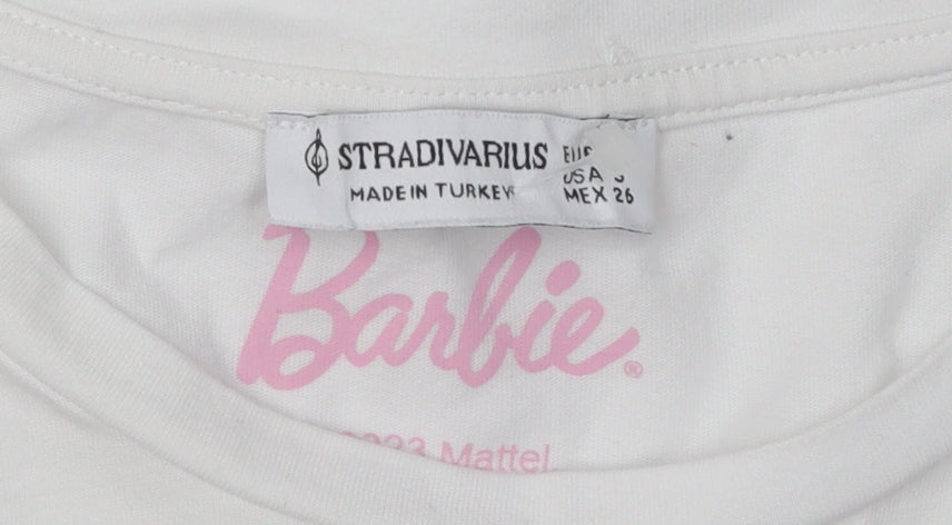 Stradivarius Women's White Barbie Graphic T-Shirt Size 6