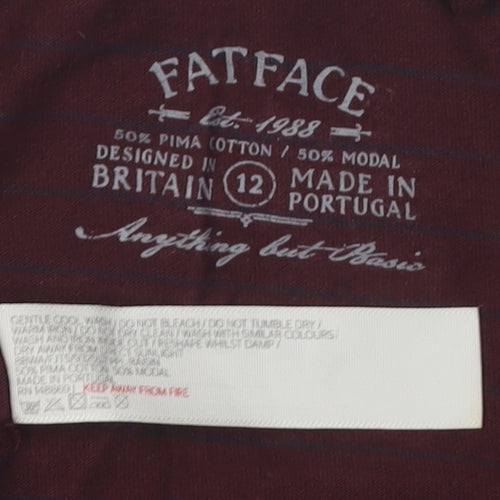 FatFace Women's Purple 3/4 Sleeve Striped T-Shirt Size 12