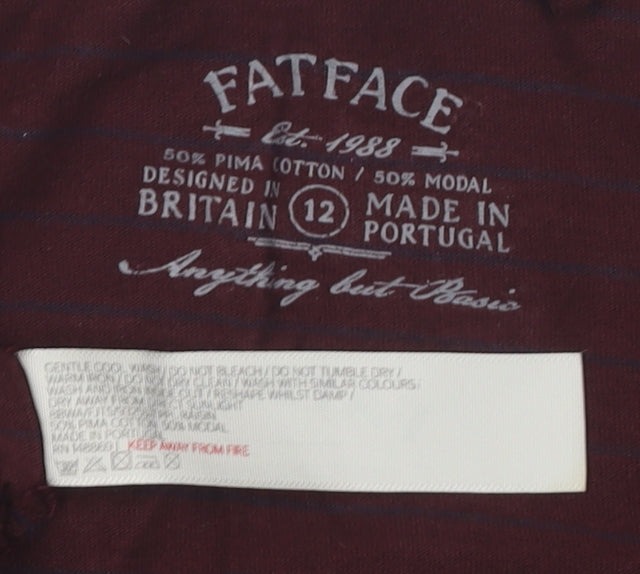 FatFace Women's Purple 3/4 Sleeve Striped T-Shirt Size 12
