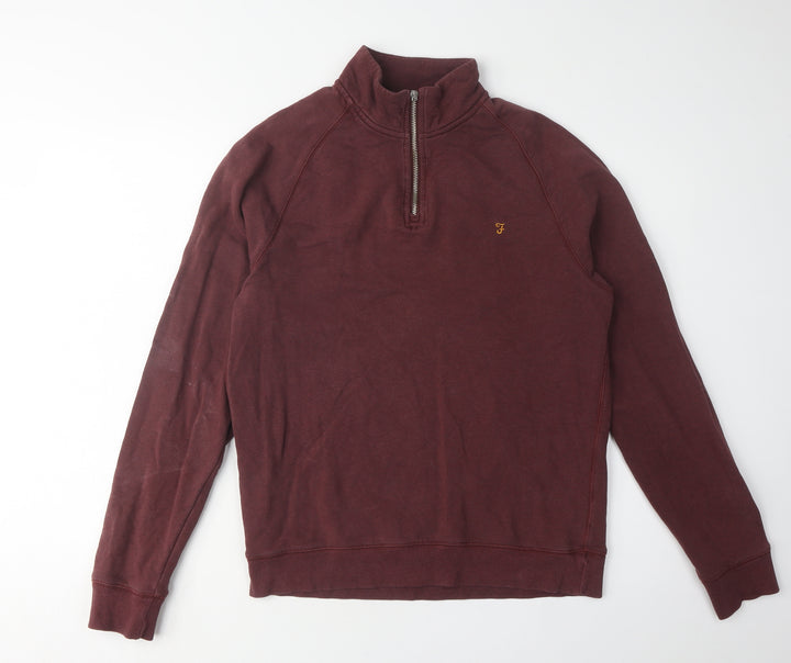 Farah Men's M Red 1/4 Zip Sweatshirt Logo Accent
