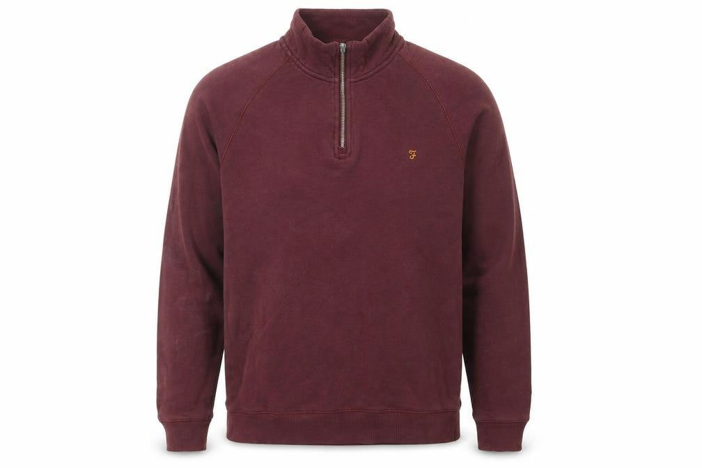 Front view of Farah Men's M Red 1/4 Zip Sweatshirt Logo Accent