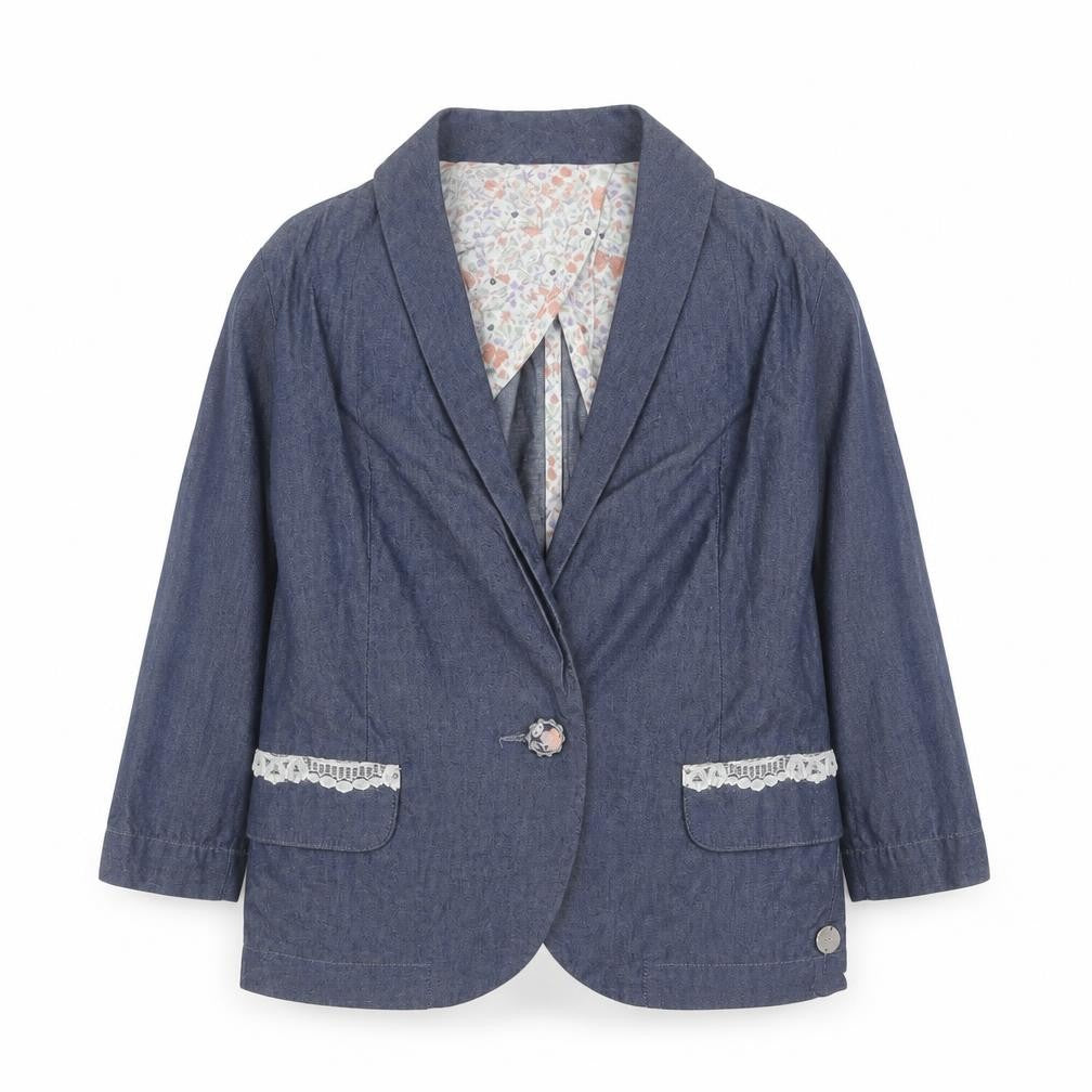 Front view of Paul Smith girls’ blue cotton jacket, size 6, years