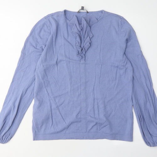Laura Ashley Women's Blue Long Sleeve Ruffle Jumper Size 12