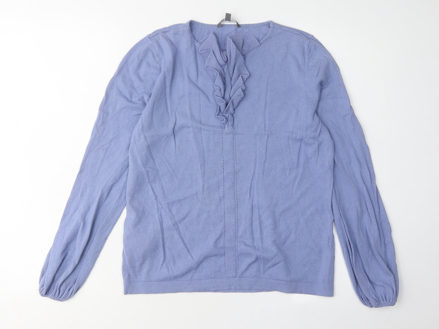 Laura Ashley Women's Blue Long Sleeve Ruffle Jumper Size 12