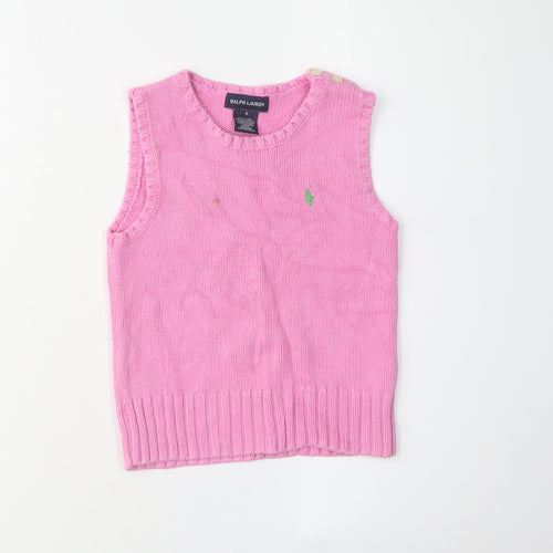 Ralph Lauren Girls Pink Cotton Vest Jumper Size 10