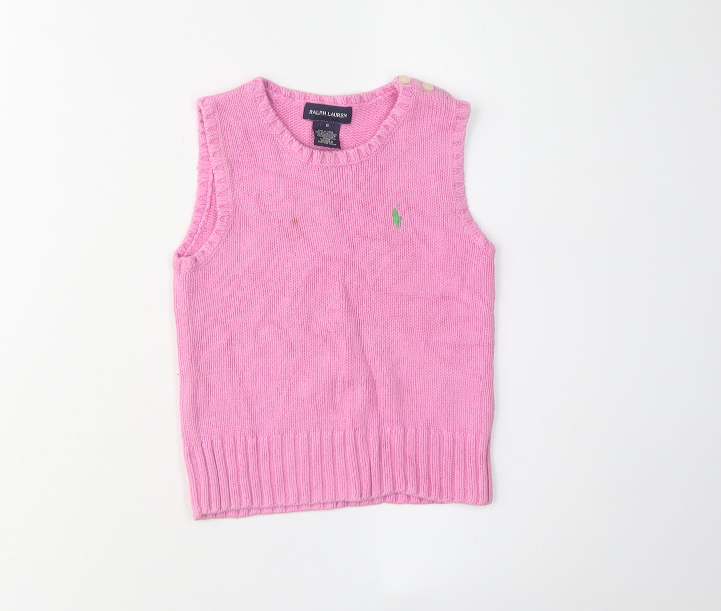 Ralph Lauren Girls Pink Cotton Vest Jumper Size 10