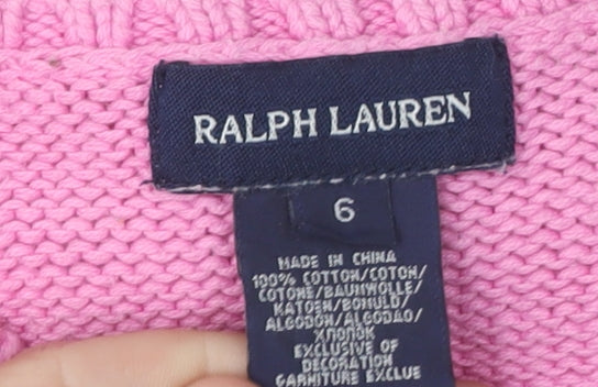 Ralph Lauren Girls Pink Cotton Vest Jumper Size 10