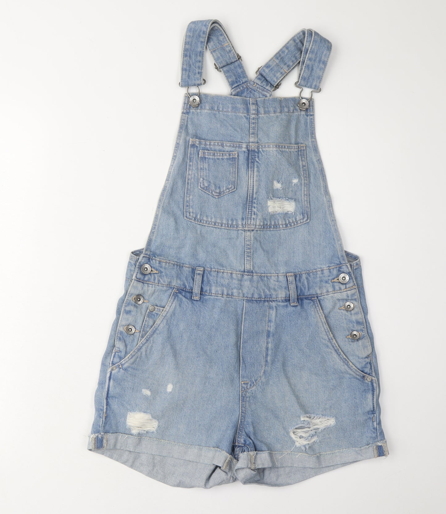 &Denim Women's Blue Dungaree Shorts, Size 4, Casual Denim