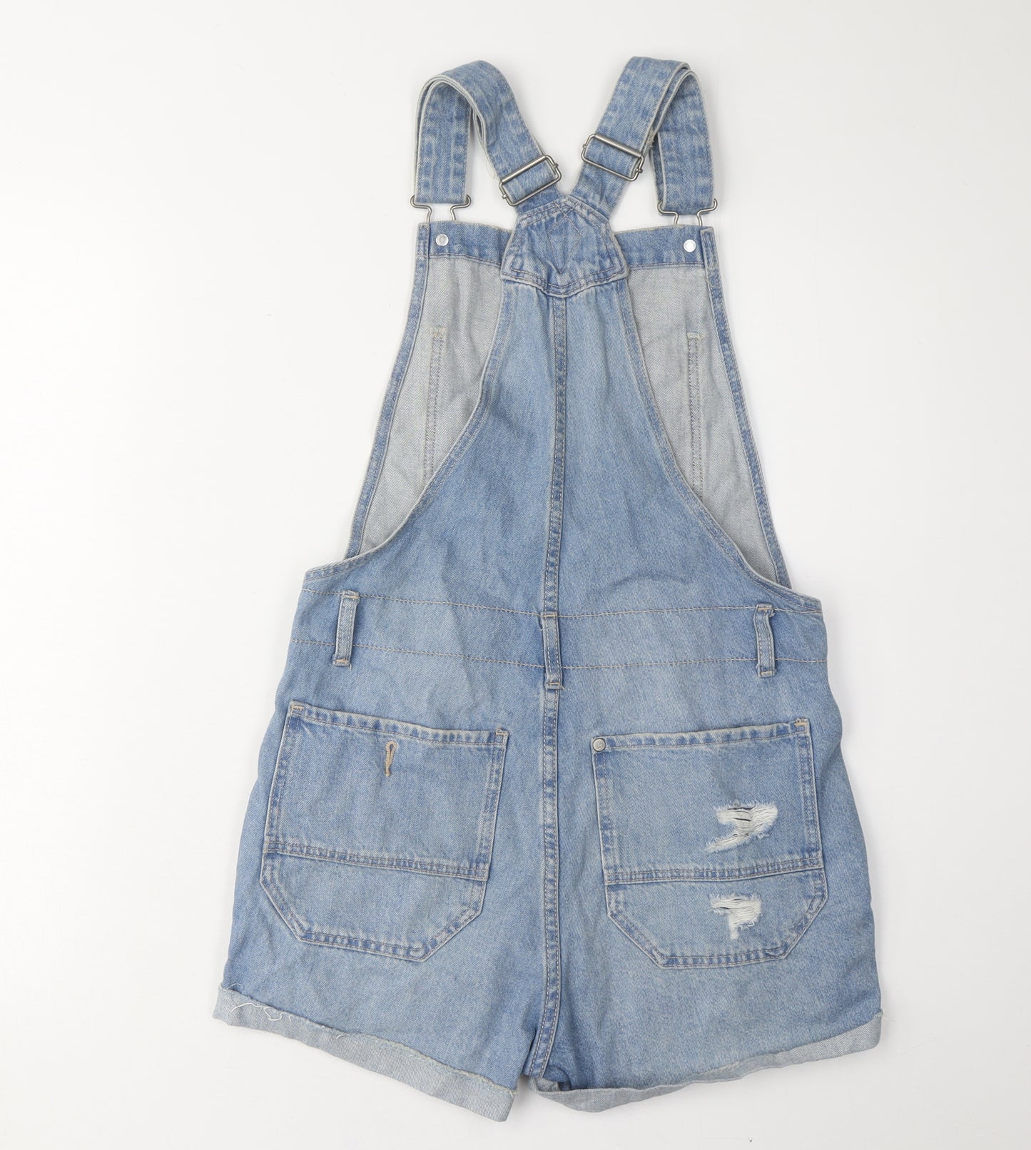 &Denim Women's Blue Dungaree Shorts, Size 4, Casual Denim