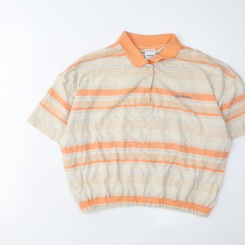 iets frans Unisex Beige Orange Striped Polo L