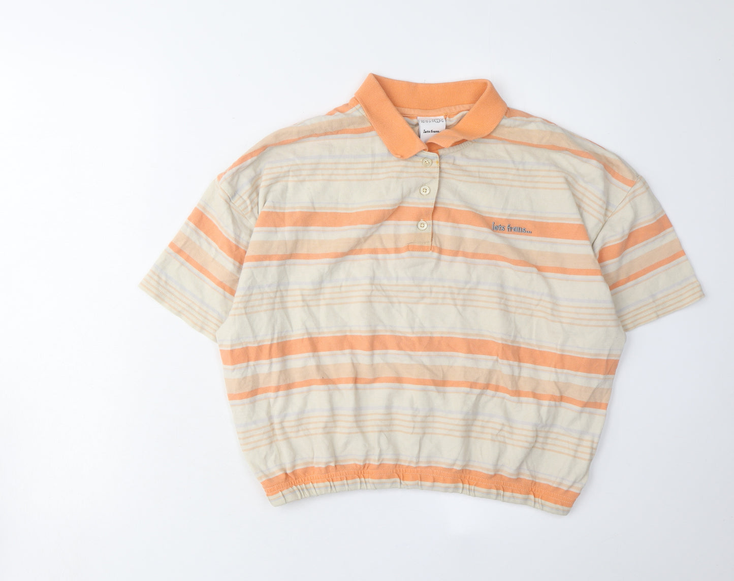 iets frans Unisex Beige Orange Striped Polo L