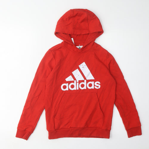 Adidas Boys' Red Pullover Hoodie, 9-10 Years, Graphic Logo