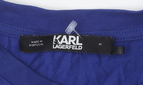 Karl Lagerfeld Women's Blue T-Shirt M Embroidered Casual