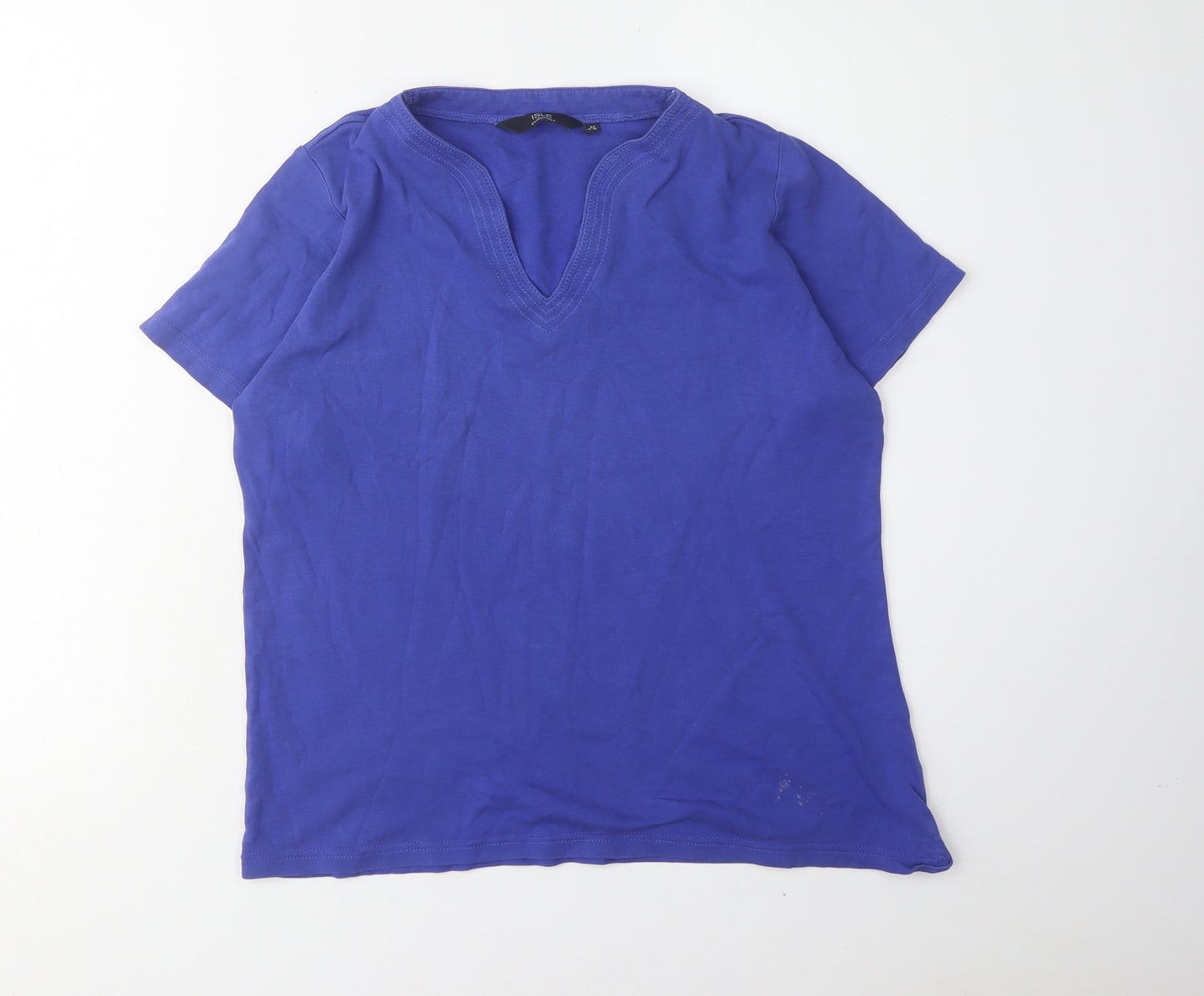 ISLE Women's Blue V-Neck T-Shirt, Size M, 100% Cotton