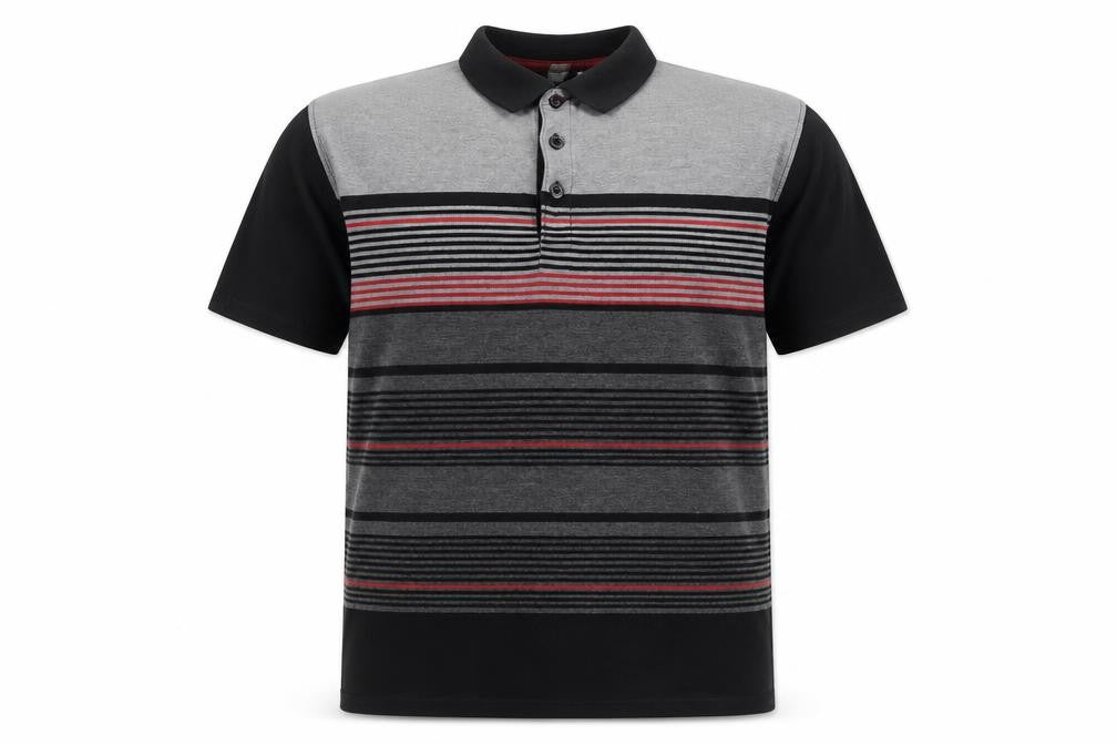 James Pringle Men's XL Striped Polo Shirt Black/Grey - Golf Ready