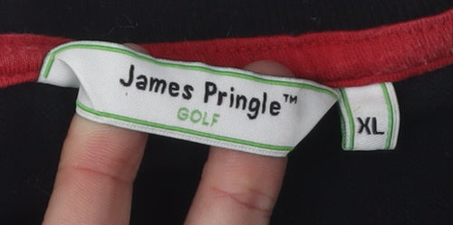 James Pringle Men's XL Striped Polo Shirt Black/Grey - Golf Ready